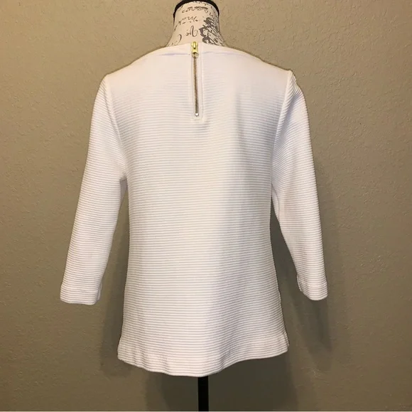 Boden Ottoman Ribbed Zipper Top Off White 3/4 Sleeve Round Neck Size 8 - Picture 3 of 6